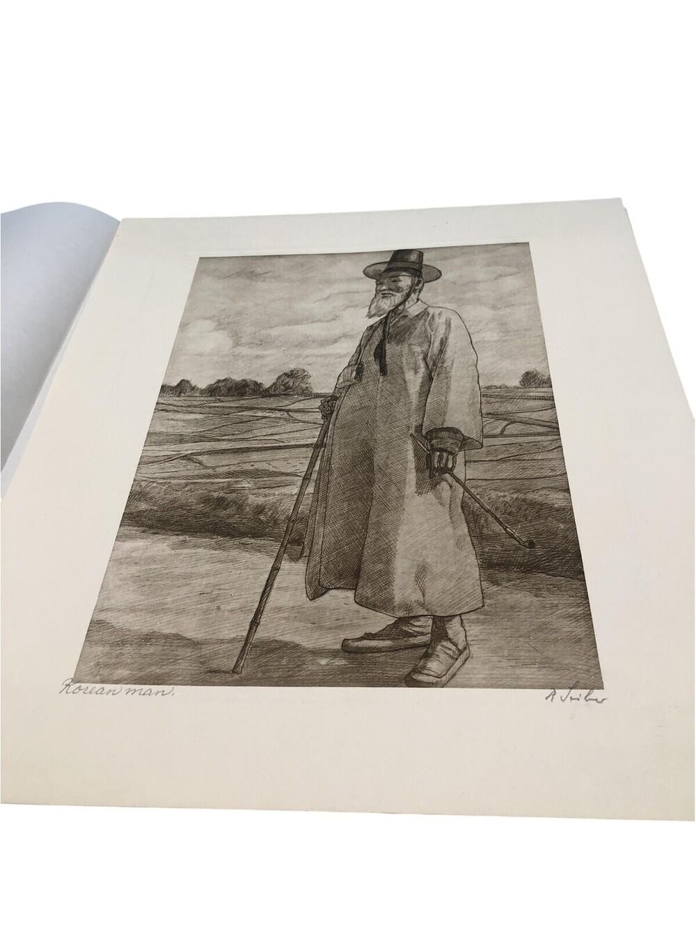 Vintage Korean Man Portrait Limited Edition Signed Art Print 15x13 Realism Ink
